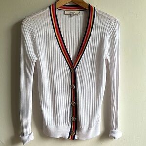 LOFT rainbow trim ribbed cardigan women’s XS